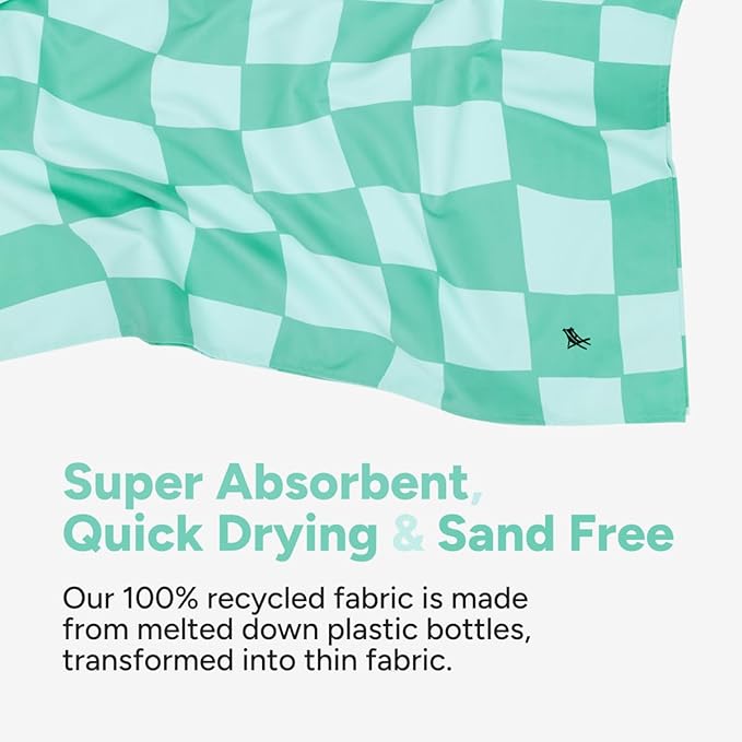 Dock & Bay Beach Towel - Quick Dry, Sand Free - Compact, Lightweight - 100% Recycled - Includes Bag - Check Mate - Large (160x90cm, 63x35)