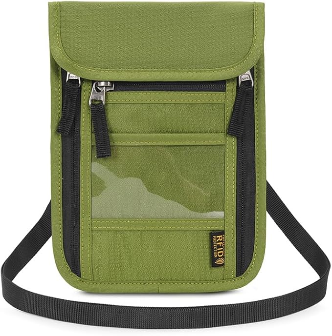 Passport Holder for Travel, Neck Pouch Travel Wallet With RFID Blocking, Waterproof Lightweight Passport Wallet for Women and Men (Green)