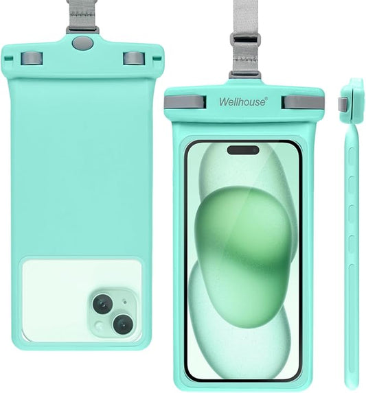 wellhouse Waterproof Phone Pouch, Waterproof Phone Case for iPhone 16 15 14 13 12 Pro Max XS Samsung, IPX8 3D Cellphone Dry Bag Beach Essentials (1 Pack - Crystal Green7.0, 7 inch)
