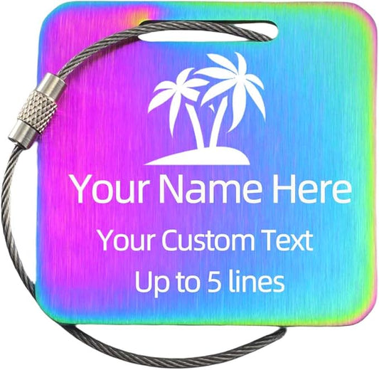 Sturdy and Durable Personalized Luggage Tags for Suitcases,Cruise Essentials Travel Tags for Luggage,Travel Bag Labels,Heavy-Duty Stainless Steel Colorfull Square Suitcases Tags