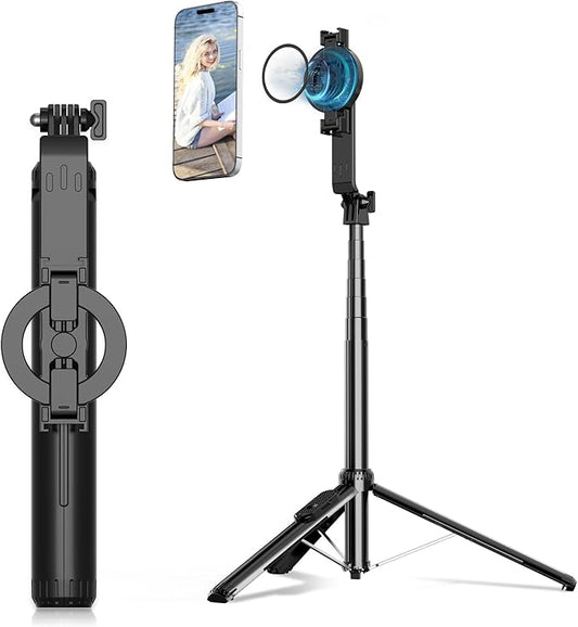 61" Magnetic Phone Tripod & Selfie Stick for Golf Training, Extendable Cell Phone Tripod Stand with Wireless Remote and Phone Holder, Golf Training Aid - Compatible with iPhone Android (Black)