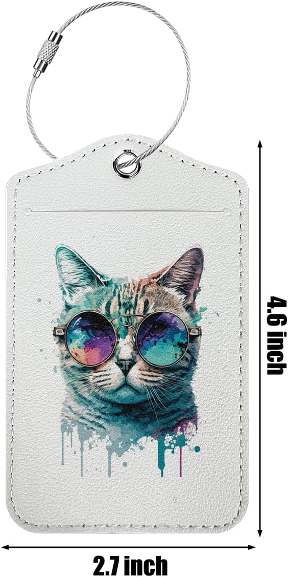 2 PCs Cat Stuff Luggage Tag, Suitcase Tags with Privacy Flap and Metal Loop, Luggage Tags for Suitcases, Identifiers Travel Essentials Bag Tag, Cat Lovers Gifts for Women Girls Friends Sister
