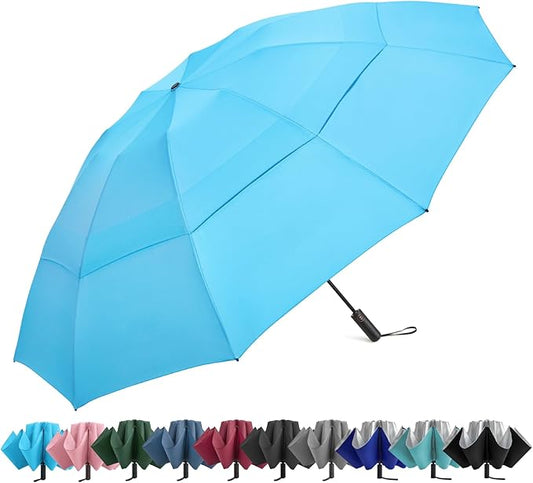 G4Free 42 Inch Inverted Travel Umbrella Compact Windproof 10 Ribs Reverse Small Portable Umbrella for Rain Double Canopy Vented Automatic Open Close for Women(Sky Blue)