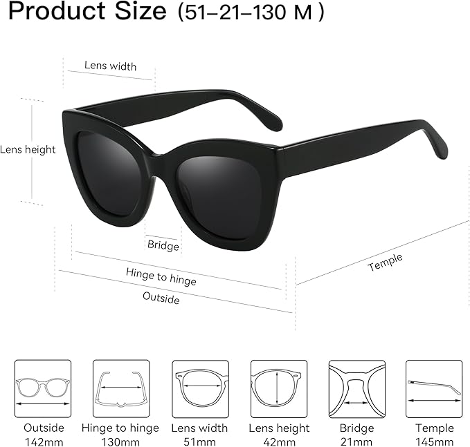 ZENOTTIC Retro Polarized Sunglasses Women - Oversized Cat Eye Trendy Glasses UV Protection - for Beach,Hiking,Party ZS6243