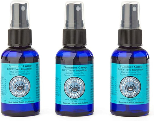 Nantucket Spider Summer Camp Bug Repellent Spray | Natural, DEET Free with Organic Essential Oils | Repels Mosquitoes and Biting Flies | Perfect for Kids | Travel Size – 2 fl oz | Pack of 3