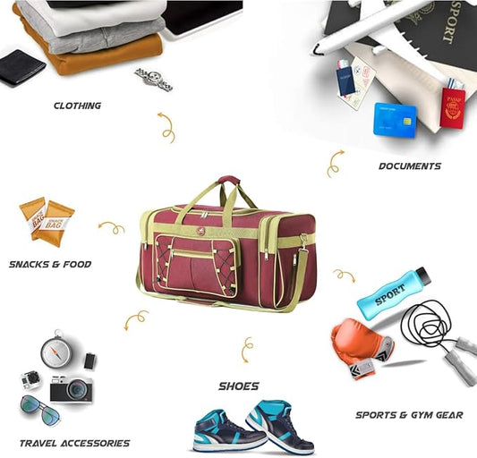 Travel Duffle Bags for Men Weekender Over Night Carry On Bag Lightweight Extra Large Oxford Duffel Gym Sturdy Luggage Water-Proof for Men & Women 26" (Blue Gold)