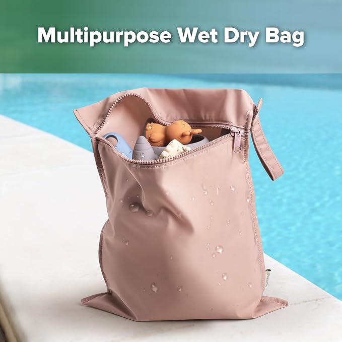 haakaa Waterproof Wet Bags for Baby, Wet Dry Bags for Diaper Bag, Travel, Swimsuit, Beach, Pool, Pump Parts, Stroller, Daycare,Yoga, Blush, 1pc