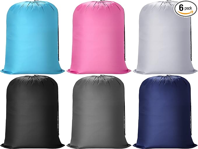 6 Pcs 43 x 55 Inch Extra Large Laundry Bag Washable Travel Laundry Bags with Drawstring Lock Closure Heavy Duty for Dirty Clothes Camping Tent Blankets Yarn Fabric Storage, Assorted Colors