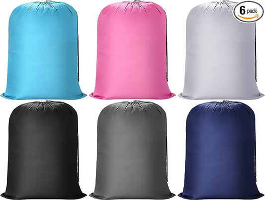 6 Pcs 43 x 55 Inch Extra Large Laundry Bag Washable Travel Laundry Bags with Drawstring Lock Closure Heavy Duty for Dirty Clothes Camping Tent Blankets Yarn Fabric Storage, Assorted Colors