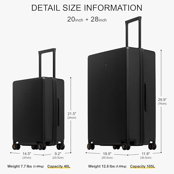 LEVEL8 Luggage Sets 2 Piece, 20/28 inch Hardshell Suitcases Sets, Lightweight Luminous Textured Hardside with Spinner Wheels, Tsa Lock, 2-Piece Set (20/28), Black