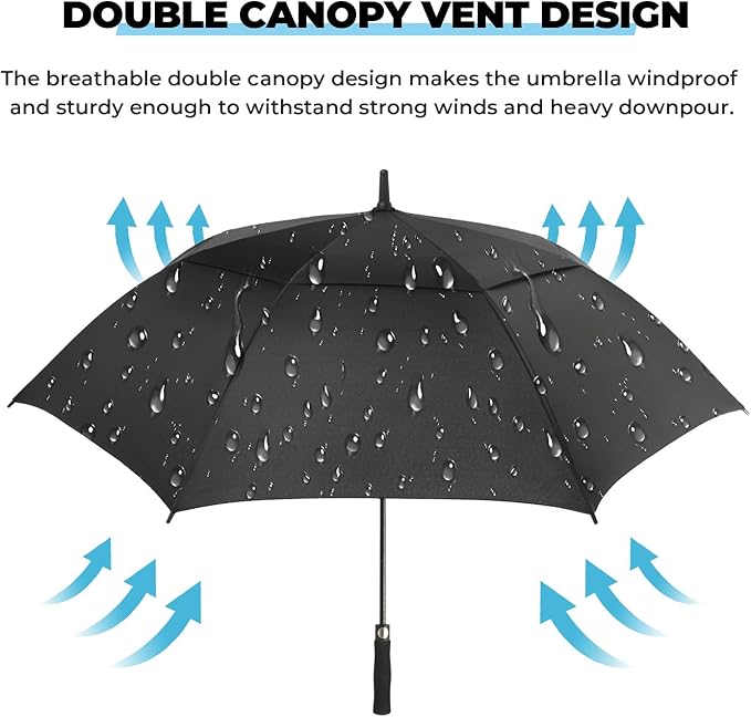 ZDSSM Automatic Open Golf Umbrella, 54/62/68/72 inch Extra Large Oversize Double Canopy Vented Stick Umbrellas, Windproof Waterproof Umbrella for Men And Women