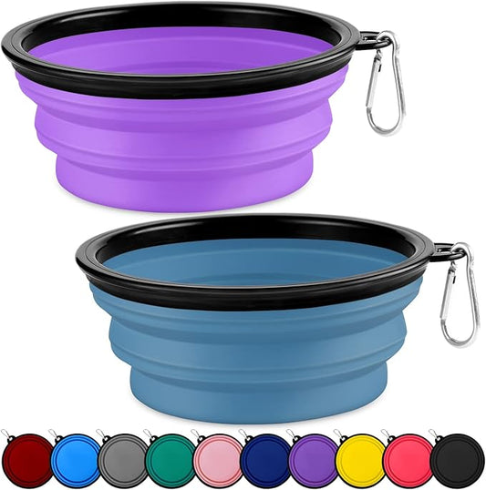 Collapsible Dog Bowls-2 Pack Large Size for Large/Medium Dogs, Pet Travel Water Bowl, Dogs Cat Portable Water Bowl, Dog Pet Feeding Watering Dish Outdoor Hiking Parking Traveling with 2 Carabiners