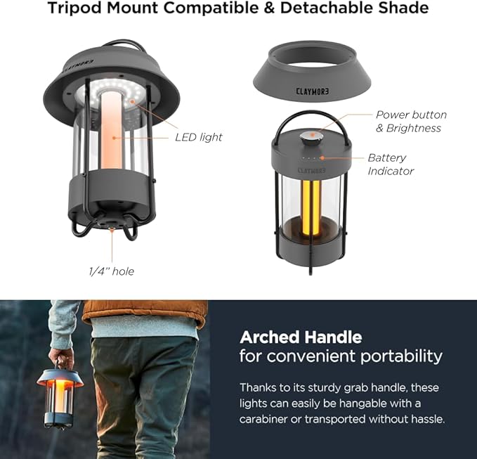 CLAYMORE Selene Lamp (White) - Aesthetic Portable Outdoor Lantern for Glamping, Camping, Events, Parties & Tents. USB-C Charging, Power Bank Function, Up to 55 Hours Battery Life, 3 Light Modes.