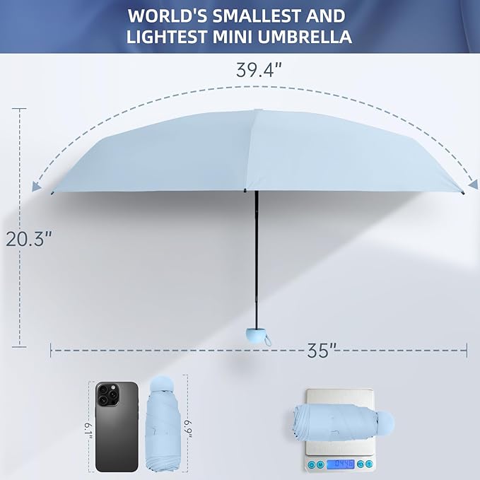 Compact Travel Umbrella, Small Pocket Mini Umbrella for Purse Wallet, UV Sun Rain Umbrellas for Backpack, Portable Folding Umbrellas for Women Kids