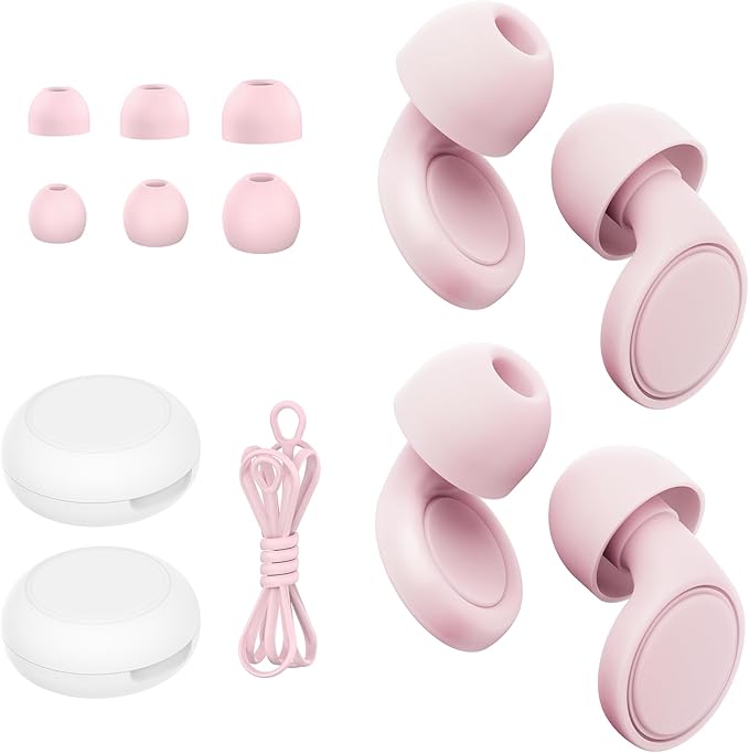 2 Pairs Ear Plugs for Sleeping, Soft Full Silicone Ear Plugs for Noise Reduction 25dB, Reusable Hearing Protection Earplugs for Concert, Focus, Noise Sensitivity, 8 Ear Tips in S/M/L - Pink