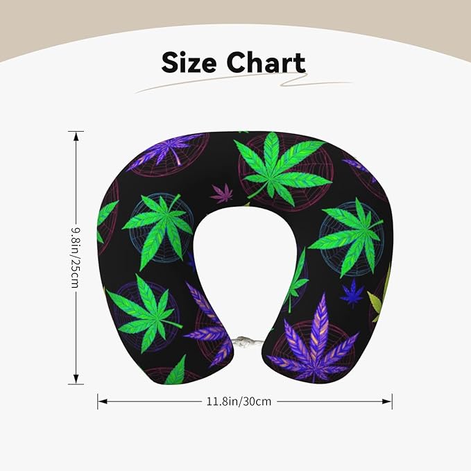 Comfortable Travel Pillow for Pain Relief Sleeping, Memory Foam Airplane Car Neck Pain Pillows Trippy Weedleaf Leaves Purple Black, Funny Chin Head Support Cushion