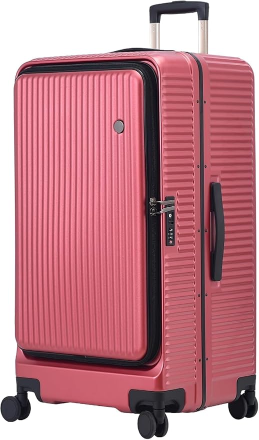 29 Inch Aluminum Checked Luggage with Side Opening Zipper, 40 * 37 * 77cm, 113L, Lightweight Hardshell ABS+PC Suitcase with TSA Lock, 360° Universal Wheels, Wine Red
