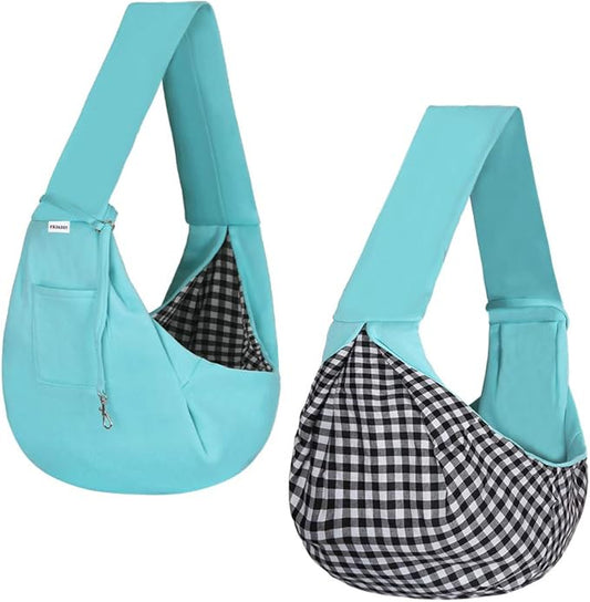 FDJASGY Small Pet Sling Carrier-Hands Free Reversible Pet Papoose Bag Tote Bag with a Pocket Safety Belt Dog Cat for Outdoor Travel Paleturquoise