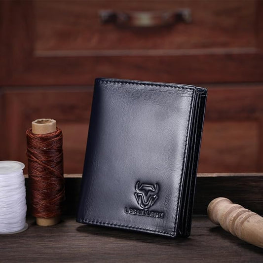 LEBULLBRO Genuine Leather Bifold Wallet RFID Blocking Wallet Large Capacity Purse Credit Card Holder for Men with 15 Card Slots (Navy)