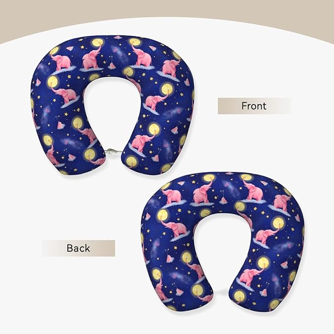 Comfortable Travel Pillow for Pain Relief Sleeping, Memory Foam Airplane Car Neck Pain Pillows Full Moon Rose Elephants, Funny Chin Head Support Cushion
