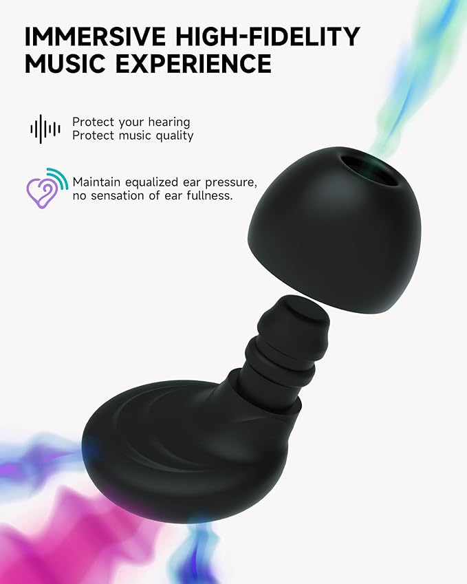 5 Pairs Ear Plugs for Sleeping Noise Reduction,Beinkap Reusable Earplugs Hearing Protection for Focus, Noise Sensitivity,Study,Work,Snoring,Motorcycle,Concert,Airplanes,24dB-33dB（Black）