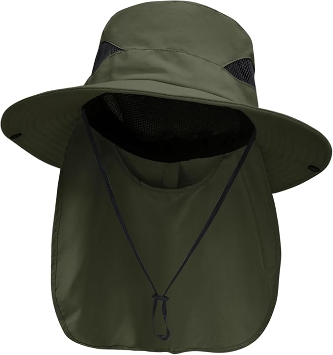 NPJY Sun Fishing Hats with Neck Flap for Men Women UV Sun Protection Bucket Hat