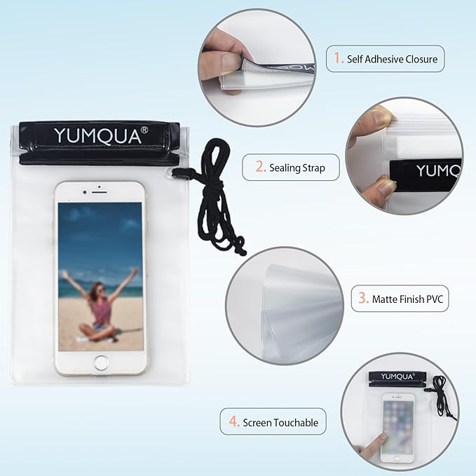 YUMQUA Clear Waterproof Bags, Water Tight Cases Pouch Dry Bags for Camera Mobile Phone Maps Pouch Kayak Military Boating Document Holder