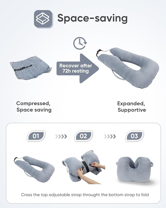 Car Travel Pillow for Kids Adults, Raised Padding Head and Neck Support Car Seat Sleeping Pillow for Toddlers, Portable U Shaped Body Pillow for Cars Seat On Road Trip (Light Gray)