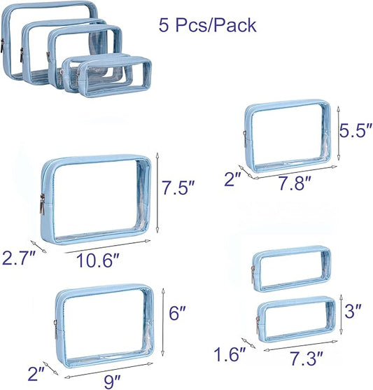 TSA Approved 5-Piece Diaper Bag Organizer Pouch Set Clear Waterproof TPU Kids Toiletry Storage Set Travel Packing Clutch Cube Bags for Baby Nursing
