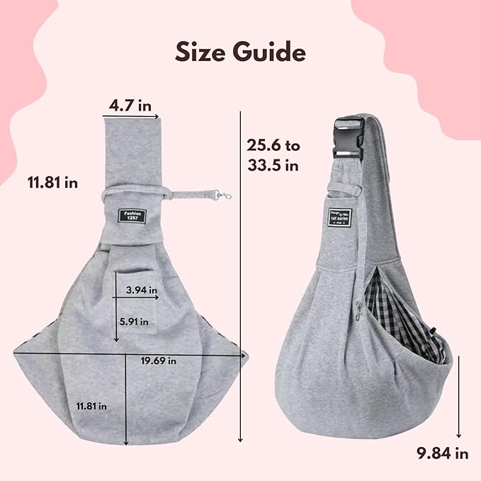 WOOFOOW Premium Dog & Cat Sling Carrier – Soft, Adjustable, Hands-Free Puppy Sling for Small Dogs, Reversible Cat Carrier Pouch, Travel & Outdoor Pet Sling with Safety Harness & Pocket (Gray)