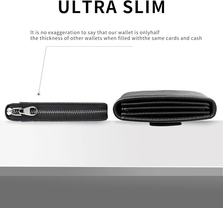 Men’s RFID Blocking Zipper Wallet with 2 ID Windows - Large Capacity Design, 13 Credit Card Slots