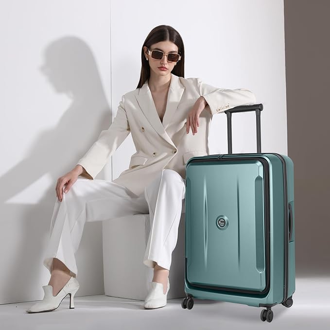 28 Inch Luggage with Spinner Wheels & TSA Lock, Expandable PC Hardside Large Checked Luggage with Top Opening, Durable Lightweight Rolling Suitcase, Green