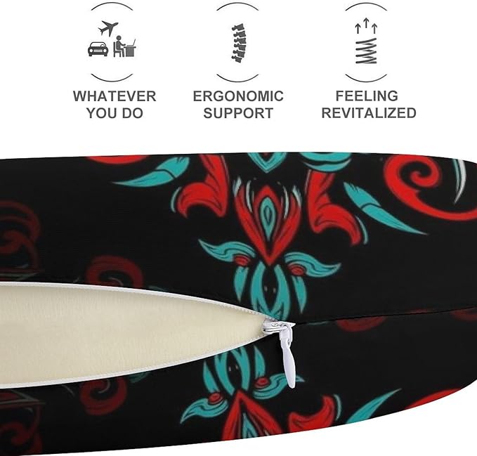 Memory Foam Travel Pillow Grunge Mexican Sugar Skulls Day of The Dead Dragon Totem, Breathable Chin Head Support, Washable Zip Cover for Airplane Car Office Pain Relief