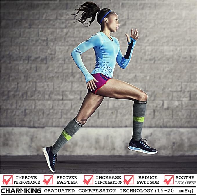CHARMKING Compression Socks for Women & Men Circulation (8 Pairs) 15-20 mmHg is Best Support for Athletic Running,Cycling