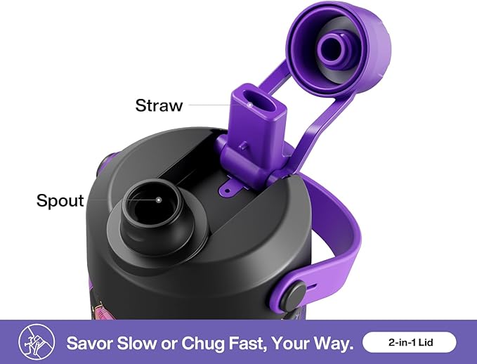 26 oz Insulated Water Bottle with 2-in-1 Straw and Spout Lid, Keep Cold 24H, Leak-Proof, Fits in Car Cup Holder, Stainless Steel Water Bottle for Gift, Trip, Holiday, Sports (Skull Realm)