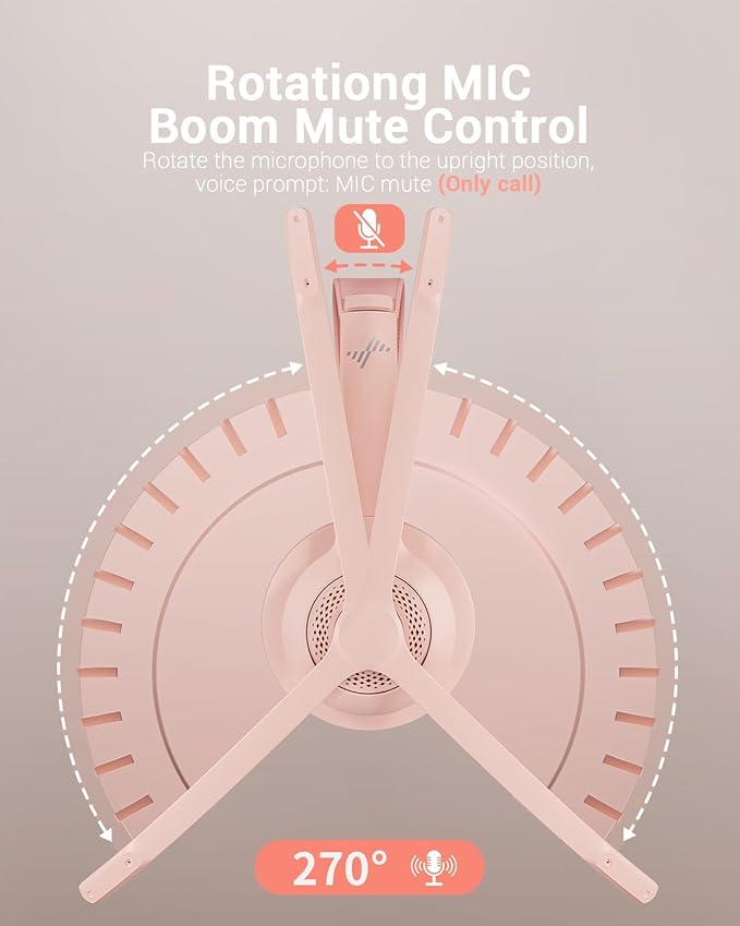 Wireless Headset with AI Noise Cancelling Microphone Bluetooth Headset - Bluetooth V5.2 Headphones with USB Dongle & Mic Mute for Computer/Laptop/PC/iPhone/Android/Cell Phones (Pink)