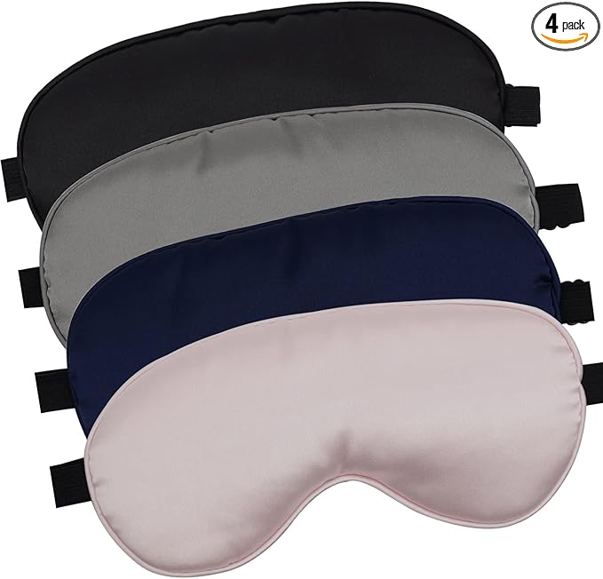 4 Pack Eye Mask for Sleeping Silky Soft Satin Blindfold Adjustable Strap Night Eye Cover for Women Men