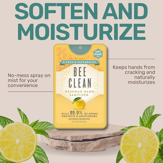 Organic Beeswax Hand Sanitizer Spray - 12-Pack (6 Lavender + 6 Citrus Peppermint), Travel Size Mist Spray with Organic Ethyl Alcohol, Moisturizing with Essential Oils, Non-Toxic, Made in USA
