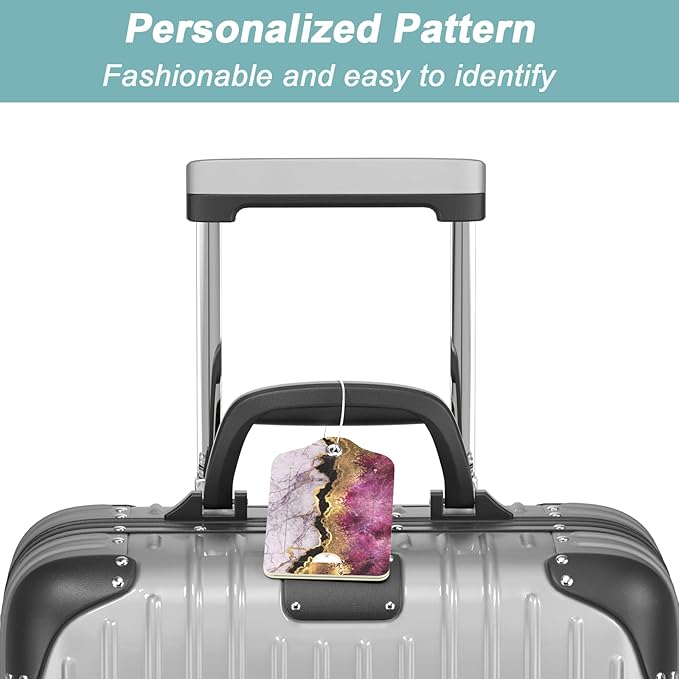 Rimilak 3 Pcs PU Leather Luggage Tags for Suitcase, Travel Cruise Luggage Tag with Privacy Flap, Name ID Label and Metal Loop for Women Men Baggage Handbag School Bag Backpack, Flow Marble