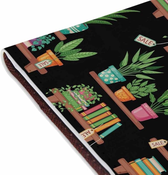 Library Shelfs Passport Holder for Travel Books Stack Potted Plants PU Leather Passport Cover Wallet Cute Passport Card Holder for Women and Men