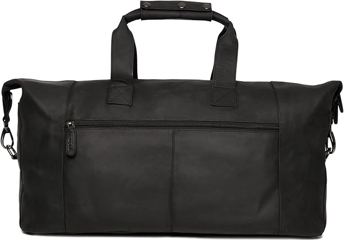 Leabags Leather Weekender | Genuine Leather Premium Travel Bag | 41L Sports Duffle Gym Training Airplane Bag | Large | Natural Black | Women & Men