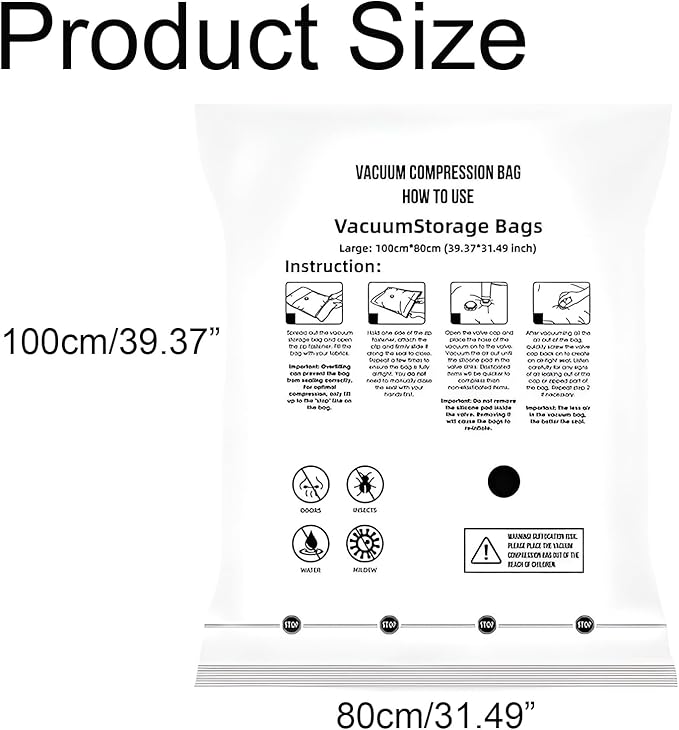 6 Jumbo Vacuum Storage Seal Bags, Space Saver Bags with Travel Hand Pump, Compression Airtight Sealer Bags for Clothes, Bedding, Pillows, Comforters, Blankets