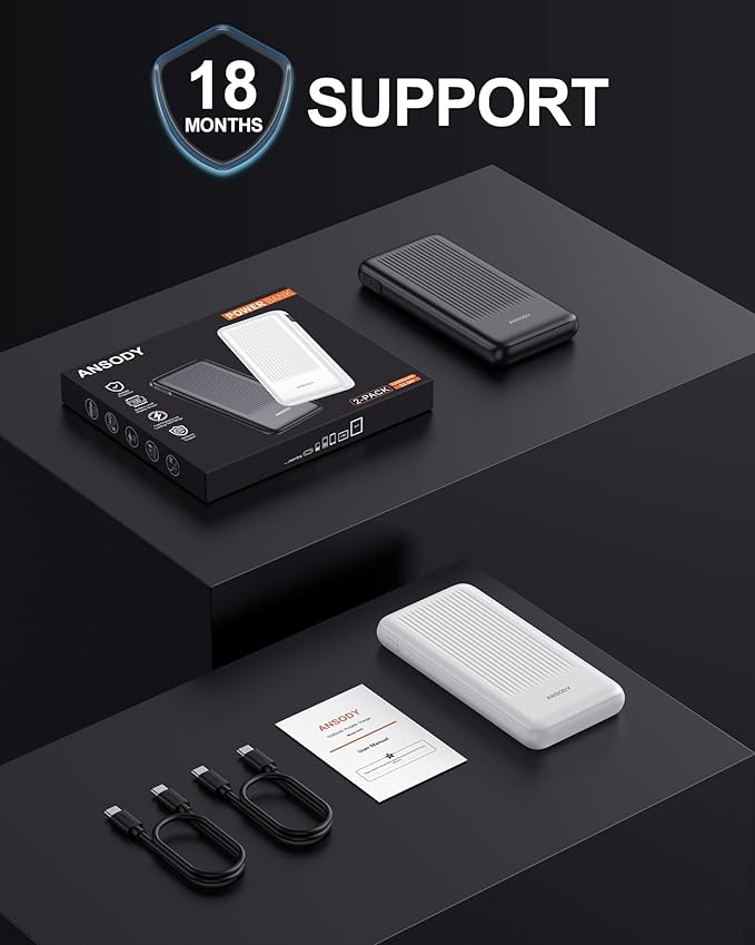 2-Pack 10000mAh Power Bank Fast Charging, 22.5W Compact USB C Portable Charger with 2 Outputs & 2 Inputs, LED Display Battery Pack Compatible with iPhone Samsung iPad Tablets, Black & Black