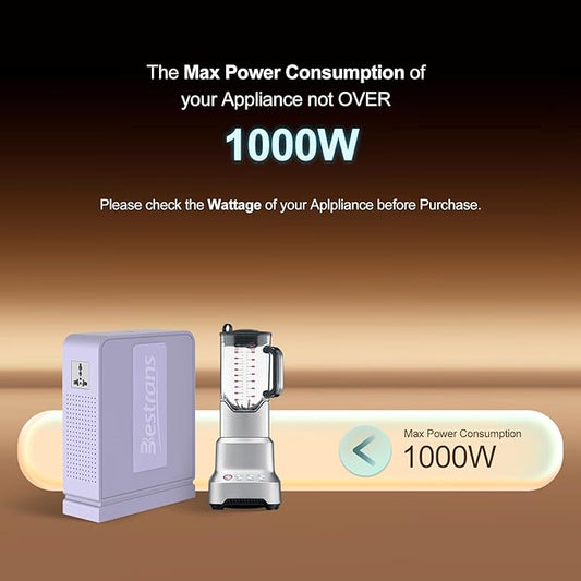 1000W Step Up Transformer 110v to 220v Converter, Heavy Duty Voltage Converter 110v to 220v with Dual Outlets, Overload Protection & Ultra-Quiet Design for Home Appliances, Light Purple