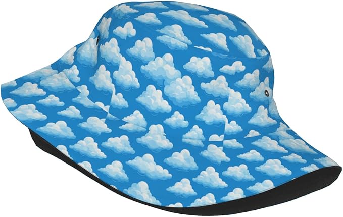 Colorful Fire Balloon, White Cloud Fisherman Hat Summer Foldable UV Protection Sun Hat