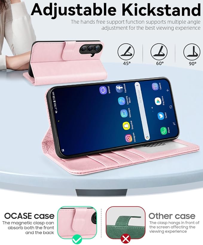 OCASE Compatible with Galaxy S25 Plus Wallet Case, PU Leather Flip Folio Case with Card Holders RFID Blocking Kickstand [Shockproof TPU Inner Shell] Protective Phone Cover 6.7 Inch 2025, Pink