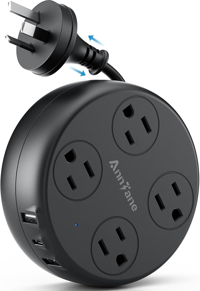 Australia Travel Adapter with USB C, US to Australia Plug Adapter with 4 Outlets 3 USB Ports, Type I Outlet Adapter for US to New Zealand, China, Argentina,Fiji, AU (Black)