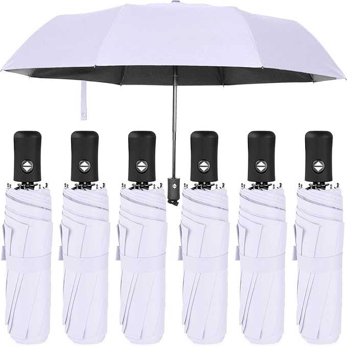 Jexine 6 Pcs Travel Compact Umbrella Automatic Open Close Windproof Small Light Backpack Purse Car Portable Collapsible Umbrella for Rain, Men Women