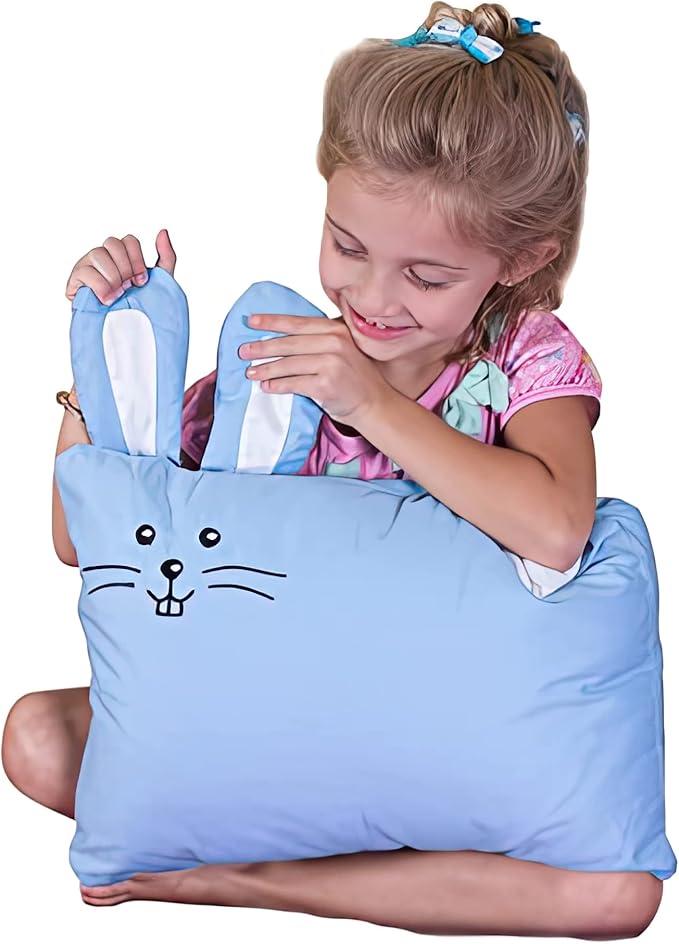kinder Fluff Kids Pillow & Pillowcase Set 13x18in- 233T Cotton Pillow Covers & Down Alternative Pillow Fill - Hypoallergenic Kids Pillows for Small Children - Children & Travel Pillows Kid - Blue