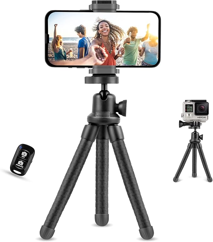 UBeesize Phone Tripod, UBeesize 12 Inch Flexible Cell Phone Tripod Stand Holder with Wireless Remote Shutter & Universal Phone Mount, Compatible with Smartphone/DSLR/GoPro Camera